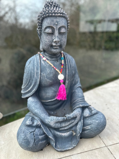 Boho-Quasten Halskette mit bunten Holzperlen